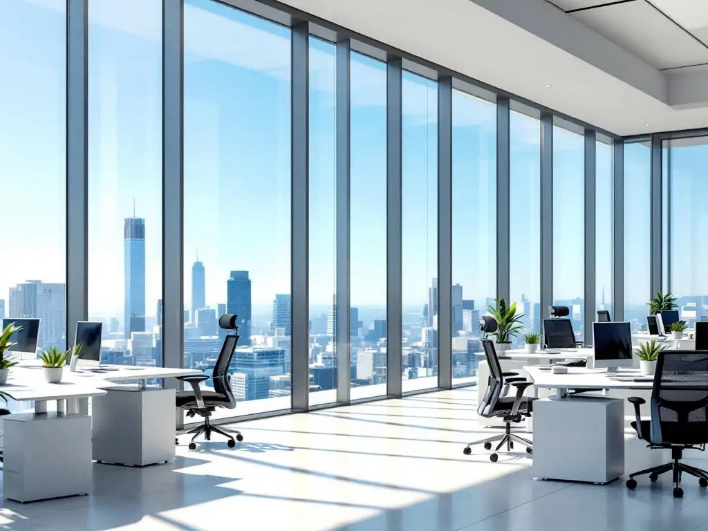 Oficina con cristales limpios y luminosos